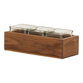 12 3/4" x 5" x 7 1/2" Walnut Condiment Organizer with 3 Square Glass Jars